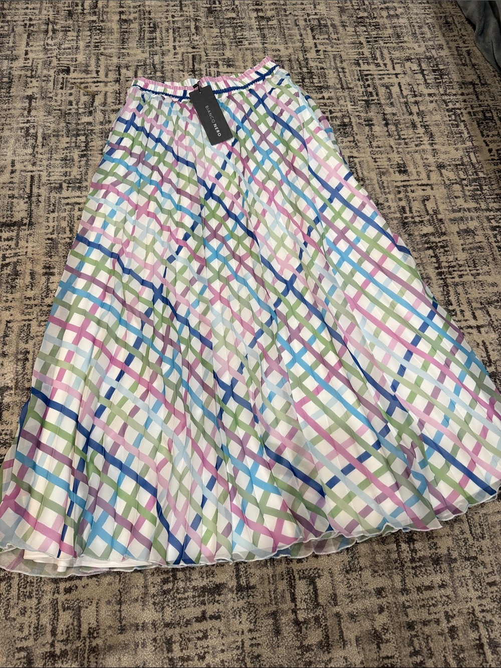 Pleated Pastel Grid Maxi Skirt - Unbranded